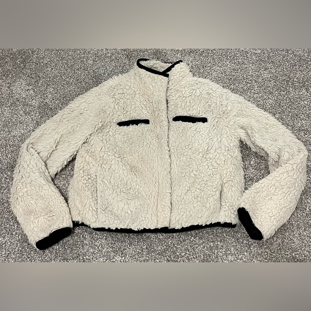 Thread and supply off white and black fur crop coat size small